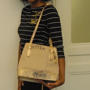Brahim Leather and Straw Harbor Collection Handbag